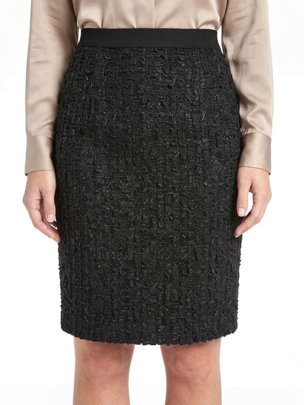 Akris Wool Alpaca Blend Tweed Pencil Skirt, Black Textured, Womens Size 6